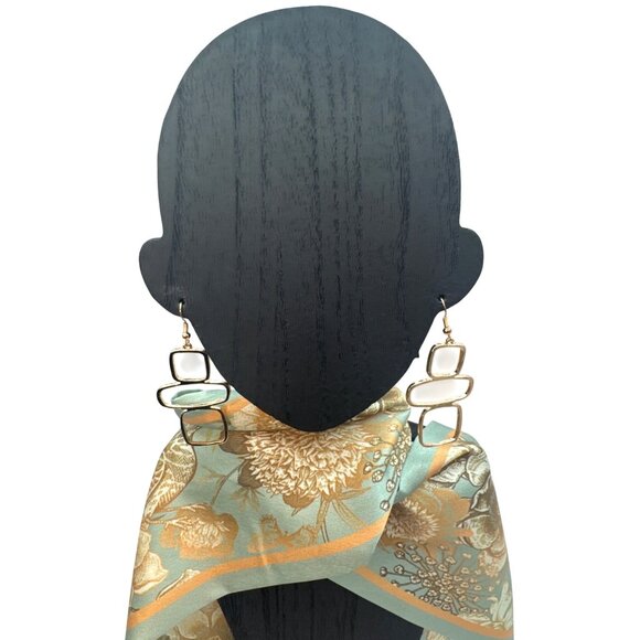 2/$24 Geometric Gold-Tone Dangling Earrings With Open Square Shapes - Picture 5 of 9